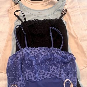 Ensemble of eight like new Blue, Cream, Black Some w/Lace Camisole Set